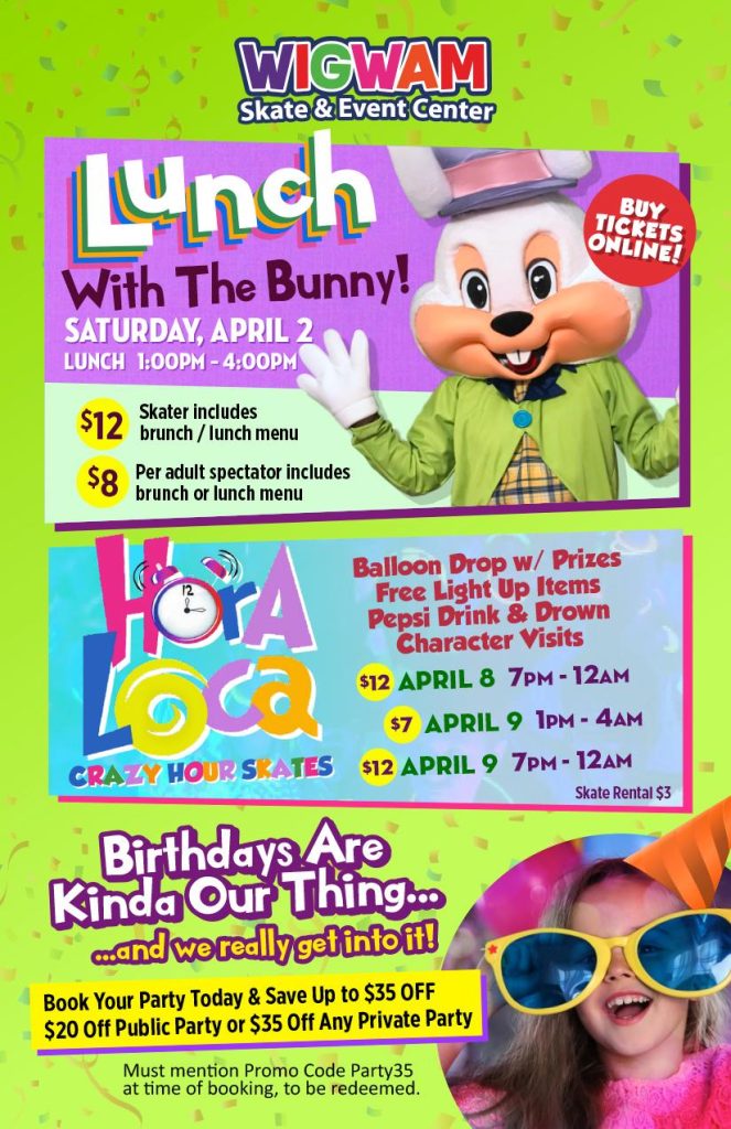 Have lunch with the Bunny at WIGWAM Skate & Event Center on April 2th 